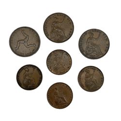 Three Queen Victoria pennies, dated 1839, 1841, 1857 and four half penny coins dated 1853, 1854, 1856, 1858