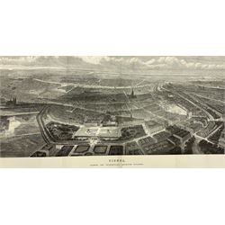 Aerial lithograph of Vienna together with 4 landscape lithographs and engravings max 40cm x 84cm (5)