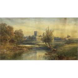 Frederick William Booty (British 1840-1924): River before Church, watercolour signed and dated 1890, 37cm x 68cm