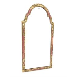 Late 18th century design parcel gilt upright wall mirror, stepped arched floral moulded frame enclosing bevelled plate 50cm x 101cm