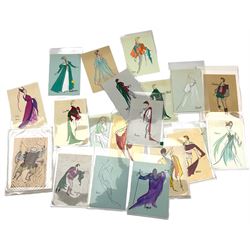 Helen Braiden - Collection of twenty hand painted chorus cards with various theatrical costume designs each approx 12cm x 9cm (20)