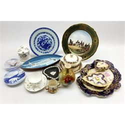Royal Worcester vase decorated with fruit H13cm, Worcester cup and saucer, Locke & Co small two handled cup, late Victorian dressing table tray and covered box and other items