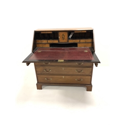 19th century mahogany bureau, the fall front revealing fitted interior with inlaid shell motif, over four graduated drawers, raised on bracket supports, W102cm, H110cm, D50cm