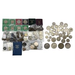 Great British and World coins, including Queen Victoria 1892 crown, various GB pre 1947 silver coins, commemorative crowns, pre-decimal pennies, four Queen Elizabeth II 1986 two pound coins etc, Austria Maria Theresa restrike thaler, King George VI South Africa 1947 five shillings and 1952 five shillings etc