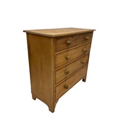 Victorian style pine chest of drawers, with two short over three long graduated drawers, raised on bracket supports