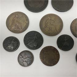 Coins, tokens and medallions, including two George III 1797 cartwheel two pence coins, 1807 penny, Queen Victoria 1857 penny, Druid 1788 one penny token etc