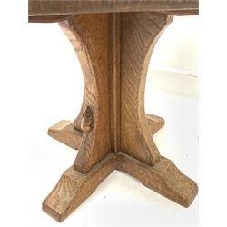 'Mouseman' oak octagonal side table, cruciform base on sledge feet, circa. 1950s, by Robert Thompson of Kilburn, D55cm, H47cm