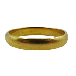 Early 20th century 22ct gold wedding band, makers mark SH (probably Samuel Hope) Birmingham 1928