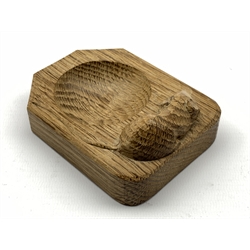 Thompson of Kilburn Mouseman oak ashtray with carved mouse signature L10cm