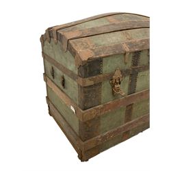Late 19th century wood and metal bound dome-top trunk