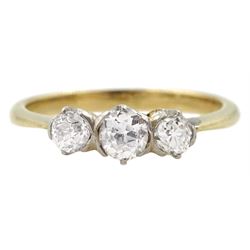 Early 20th century 9ct gold three stone old cut diamond ring, total diamond weight approx 0.30 carat