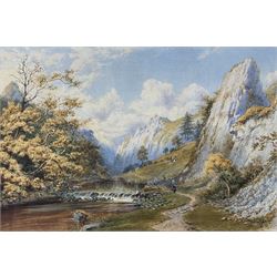 Philip Mitchell (British 1814-1896): Figures by River in Rocky Landscape, watercolour signed 38cm x 56cm