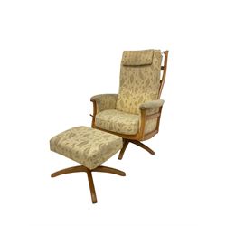 Ercol swivel and reclining chair together with a and matching footstool 