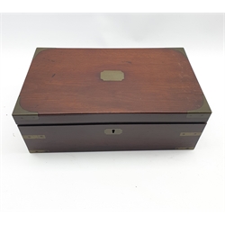 Victorian mahogany and brass banded table writing box with brass handles W40cm 