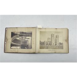 Victorian photograph album and contents including Sidney Harbour, York Minster, Edinburgh and other Scottish views etc, circa 1880, some dated, seventy five photographs in all