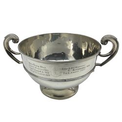 Silver two handled trophy presented to Marsden Company, 7th Battalion, Duke of Wellington's West Riding Regiment D20cm, marks rubbed but Chester assay 23oz