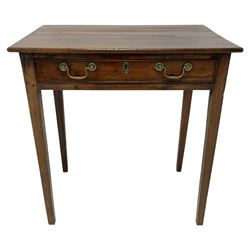 19th century cherry wood side table, fitted with single drawer, on square tapering supports