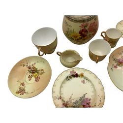Collection of Royal Worcester blush ivory porcelain to include teacups and saucers, milk jug, biscuit barrel and cover (9)