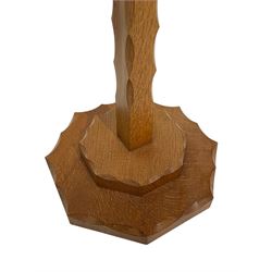 Yorkshire Oak - oak standard lamp, tapered stem with incised edge decoration, on circular and octagonal base, with shade