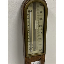 Early 20th century oak cased stick barometer and thermometer, by 'Bonser and co, Leeds,' with ivorine registers, H93cm