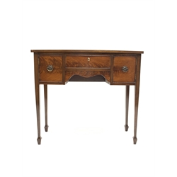 19th century mahogany bow front sideboard, two cupboards and drawer, on square tapering supports with spade feet, W101cm, H88cm, D44cm