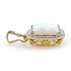 9ct gold opal and diamond pendant, stamped 375