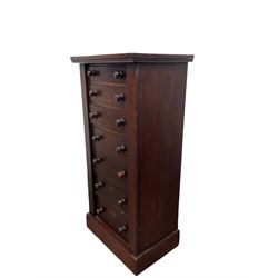 Victorian mahogany Wellington chest, fitted with seven drawers between locking stiles, raised on a plinth base