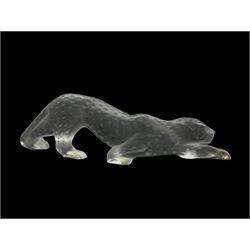 Lalique frosted glass 'Zeila Panther' designed by Marie-Claude, engraved Lalique France to base, L37cm 
