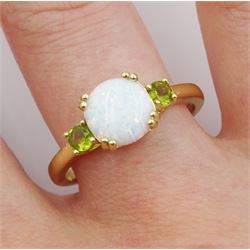 Silver-gilt opal and peridot ring, stamped Sil