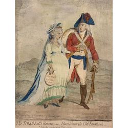 James Gillray (British 1756-1815): 'The Soldiers Return or Rare News for Old England' satire depicting Duke of York and his wife, hand-coloured etching pub. H Humphrey 1791; Caricature Map 'Europe in 1870' with countries as figures together with three military lithographs max 28cm x 20cm (5) 