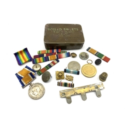 World War I pair of War medal and Victory medal to Pte W Hutchinson, York and Lancaster Regt No. 38545, medal ribbon bars and other items