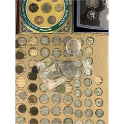 Coins and sets, including various The Royal Mint United Kingdom proof sets, 1999 brilliant uncirculated coin collection, 'First official issue of the 1 euro coins of the 12 memberstates' in plastic holder, Great British pre decimal coinage etc