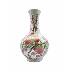 A 20th century Chinese Famille Rose Nine Peach bottle shaped vase, H43cm 