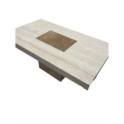 Contemporary design Travertine table, the rectangular top on base of square from 
