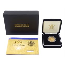 Queen Elizabeth II 2002 gold proof full sovereign coin, cased with certificate