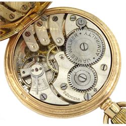 Early 20th century 9ct gold open face keyless lever pocket watch by James Walker 'To the Admiralty', London, white enamel dial with subsidereary seconds dial, case makers mark E H, London 1923