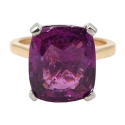 Platinum and 18ct rose gold pink/purple sapphire ring, hallmarked and stamped 950, sapphire 10.08 carat