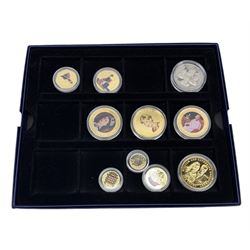 Great British and World coins, including Queen Elizabeth II 1953 nine coin set in blister pack, old round one pound coins, 1986, 1989, 1994 and other commemorative two pound coins, Isle of Man 1980 Christmas fifty pence, Cook Islands commemoratives etc, in folders, boxes and loose