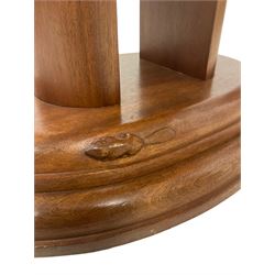 'Beaverman' Colin Almack of Thirsk - Mahogany oval centre table, the oval top over two columns leading into oval base  