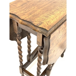 Georgian style mahogany tripod table with pie crust tilt top (D59cm, H70cm), and an early 20th century oak drop leaf table
