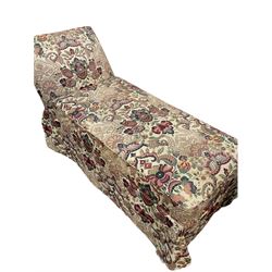 Victorian upholstered chaise ottoman, hinged box seat, raised on castors L138cm