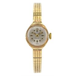 Perona 9ct gold ladies manual wind bracelet wristwatch, hallmarked