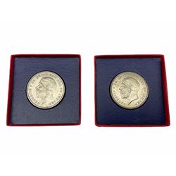 Two Kind George V 1935 specimen crown coins, each housed in red and blue card box