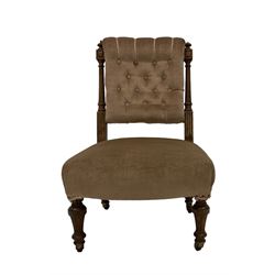 Victorian nursing chair, fluted uprights, upholstered in buttoned pale pink fabric