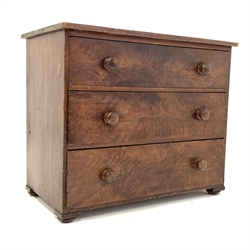 Early 20th century scumbled hardwood chest fitted with three long drawers, raised on compressed bun supports,  W93cm, H78cm, D53cm