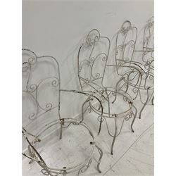 Set four white wirework garden chairs 