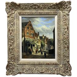 L Roth (Dutch School 20th century): Dutch Cobble Street Scene with Figures, oil on panel signed 25cm x 20cm