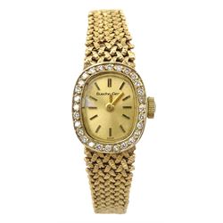 Buche-Girod 9ct gold ladies bracelet wristwatch, with diamond set bezel 