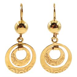 Pair of 18ct gold circular pendant earrings