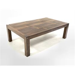20th century hardwood coffee table with slatted bamboo top 130cm x 80cm, H42cm
